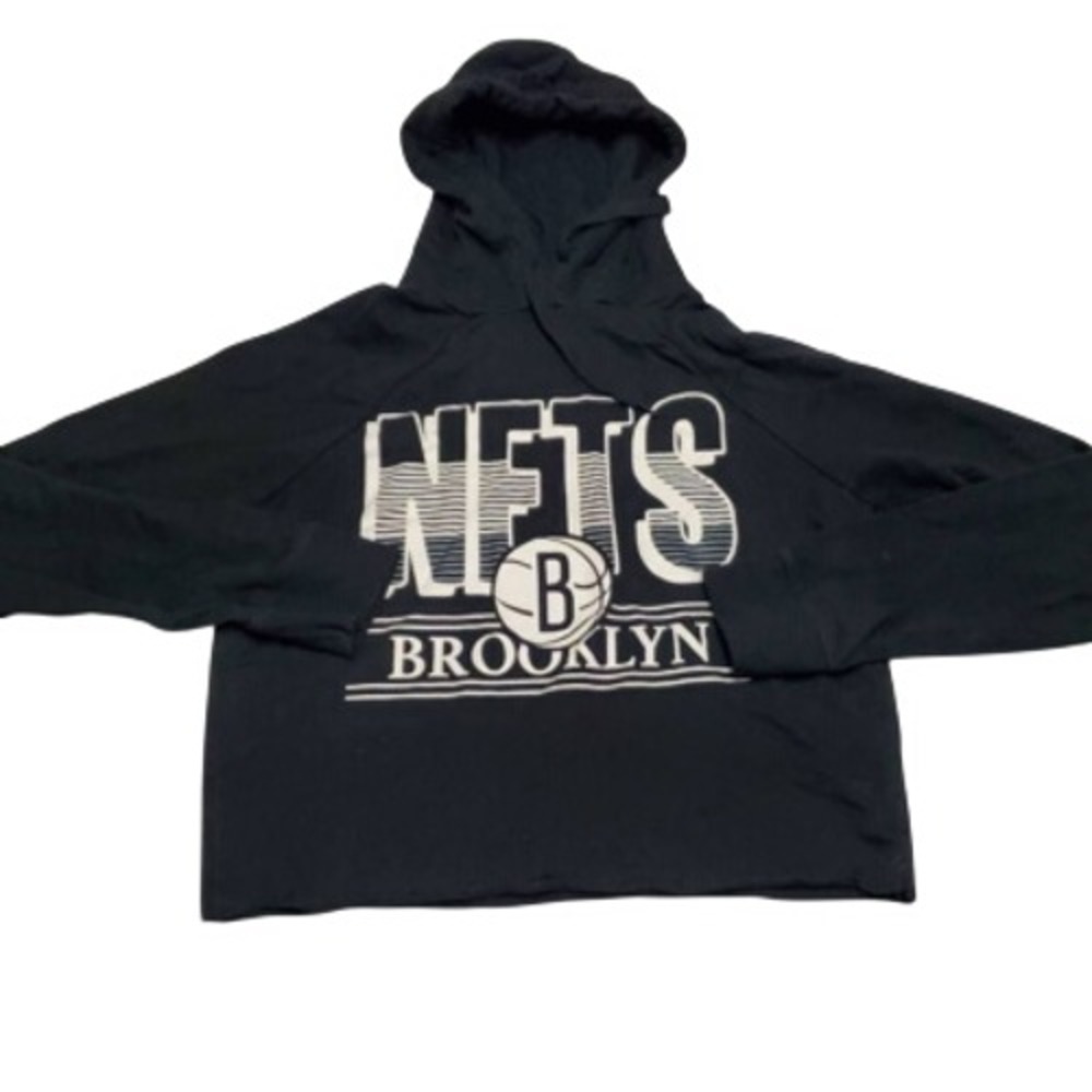 Brooklyn Nets NBA Womens Hoodie Black White Long Sleeve Drawstring XS